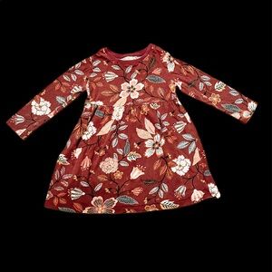 Burgundy, floral, long sleeve toddler dress